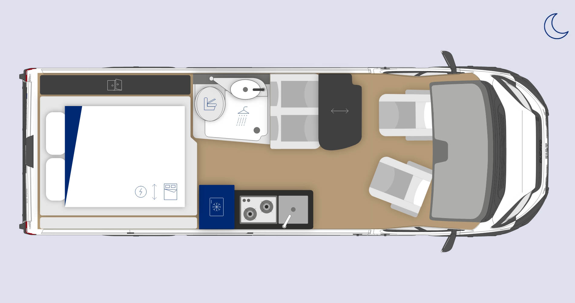 Westfalia Nansen 640LS – floor plan, night layout